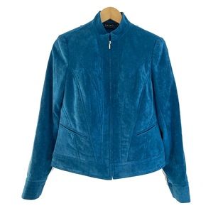 Vintage Tribal Sportswear Faux Suede Jacket Women’s Size 2 Zip Up Blue Moto